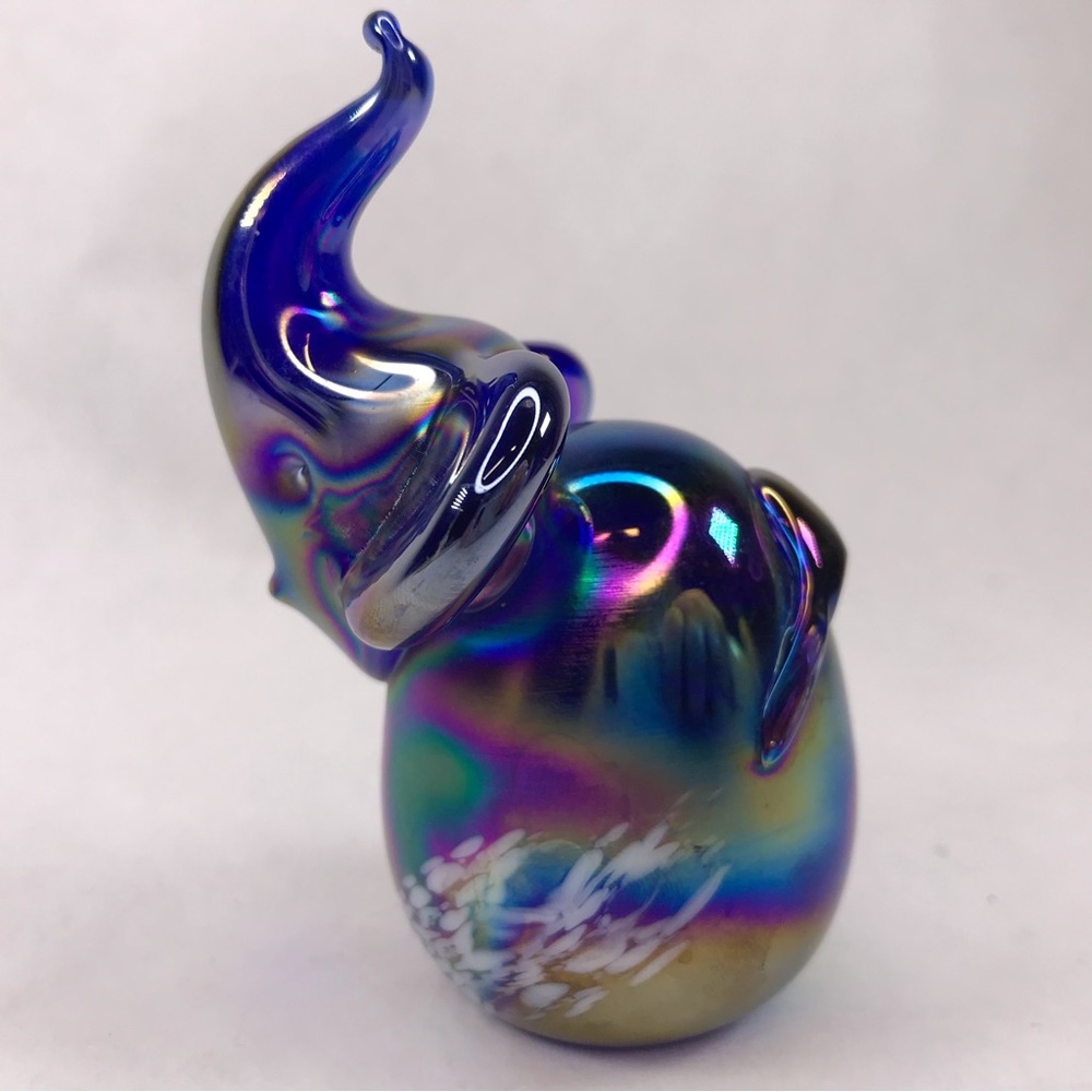 Cobalt Blue Opalescent Elephant Art Glass Figurine Paperweight